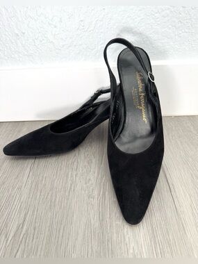 Salvatore Ferragamo Suede Slingback Heels - Black - Size 9.5A (Fits like 8/8.5)